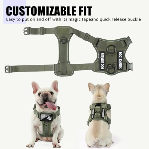 Service Dog Harness, Reflective Dog Vest Harness with 5 PCS Patches, Adjustable Soft Oxford Pet Harness, Inner Layer Mesh, Easy to Control - color: Army green, size: X-Small (Pack of 1)