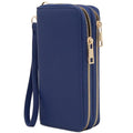 FashionPuzzle Double Zip Around PU Leather Wristlet Cell Phone Wallet - color: Navy