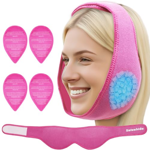 Wisdom Teeth Ice Pack Head Wrap Jaw Face Ice Pack with 4 Gel Packs - color: Hot Pink-4 Gel Pack