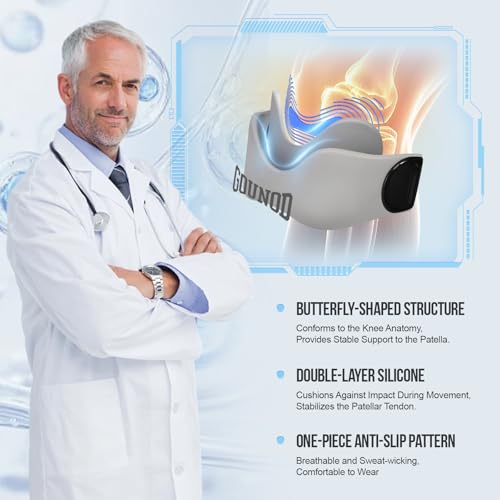 GOUNOD Patellar Tendon Support Strap 2 Pack,Silicone Knee Strap for Knee Pain Relief,Patella Band for Basketball, Jumpers Knee, Tendonitis, Running, Hiking, Soccer, Osgood Schlatter（Grey） - color: Gray