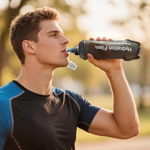 500ml Soft Flask, Shrink As You Drink Collapsible Water Bottles for Running Vest & Hydration Pack, BPA-Free Leak-Proof TPU Folding Bottle for Hiking Cycling Climbing Jogging-Grey - color: 1PCS Grey