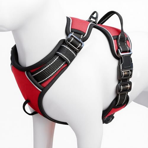 No Pull Dog Harness, No-Choke Soft Padded Reflective Dog Vest Harness with Front Clip & Top Handle, 2 Quick-Release Buckles, Adjustable for Small Medium Large Dogs - color: Red, size: X-Small