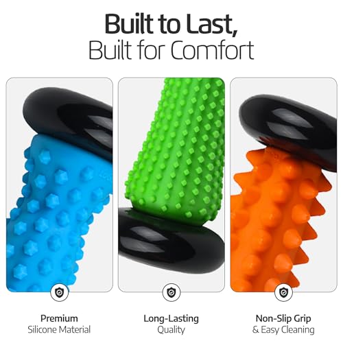 Logest Foot Massage Roller - for Trigger Point Therapy, Injury Rehabilitation & Deep Tissue Massage - Prevent Stiffness & Improve Strength - Silicon with Nodules (Orange - Blue - Green 3 Pack) - color: Orange - Blue - Green 3 Pack