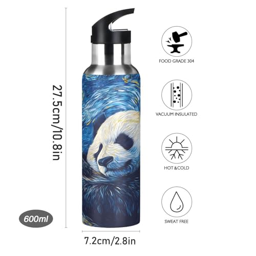 OTVEE Panda Starry Sky Water Bottle Sports Water Bottle Insulated Stainless Steel Hot Cold Water Mug with Straw Lid & Handle for Sports Gym 20 oz - color: Panda Starry Sky