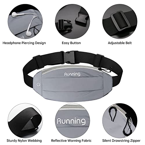 Long Keeper Running Reflective Belt Women Men Sport Walking Waist Pack Phone Holder Travelling Hiking Workout Gym Fanny Pack (Grey) - color: Grey