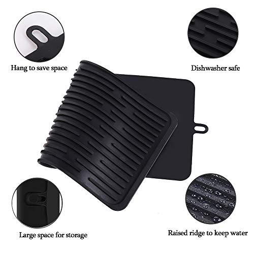 Dish Drying Mat, Silicone, Black, Solid, Rectangular, 16"x7.8"x0.2" - color: M+ (15.3" x 7.8") Black
