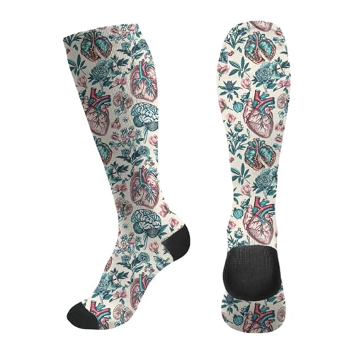 FREEHOTU Compression Knee High Socks for Women/Men Circulation 15-20 Mmhg - color: Floral Organs