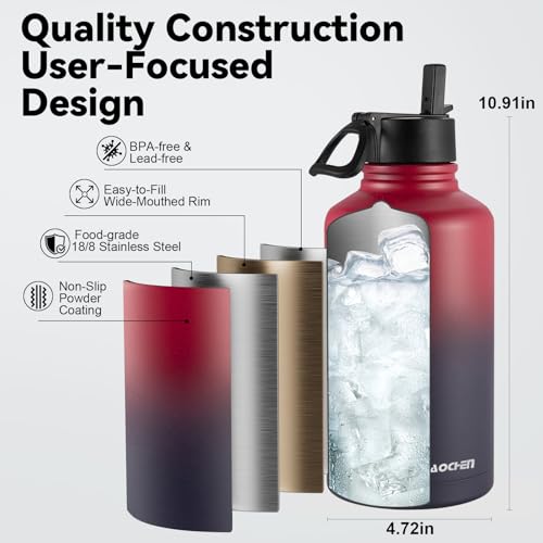 KXIAOCHEN Insulated Water Bottle with Strap, 48-Hour Cold, 2 Lids - color: Dark Rainbow-B, size: 64 Ounces
