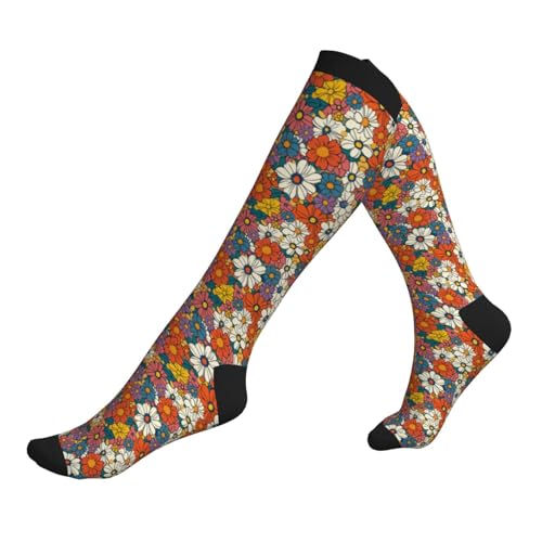 Compression Socks Knee High Circulation Support Socks For Women Men Athletic Running Hiking Travel - color: Retro Flowers
