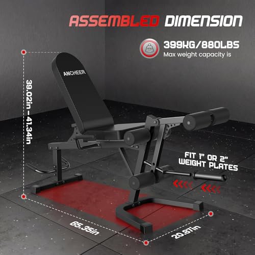 ANCHEER Leg Extension and Curl Machine, Adjustable Leg Workout Machine for Lower Body Training, 880LB Capacity Plate Loaded Leg Developer for Quads, Hamstrings & Glutes, Home Gym Equipment - color: Black