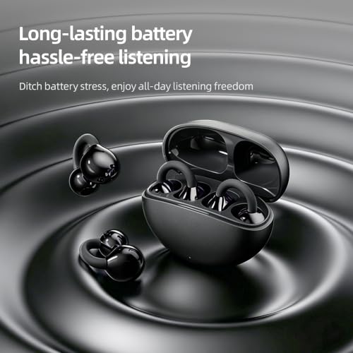 Open Ear Earbuds Clip On Headphones Wireless Earbuds for Workout(Black) - color: Black