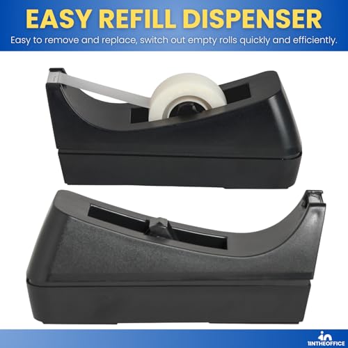 1InTheOffice Tape Dispenser Desk, Weighted Nonskid Base, 1 Inch Core, Black, 3 Pack