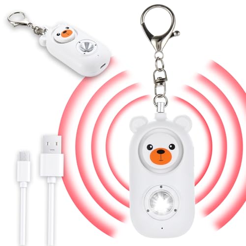 130dB Rechargable Personal Safety Alarm for Women, Safe Alarm Protection Keychain with Strobe Light, Security Siren Self Defense for Students, Girls - color: White