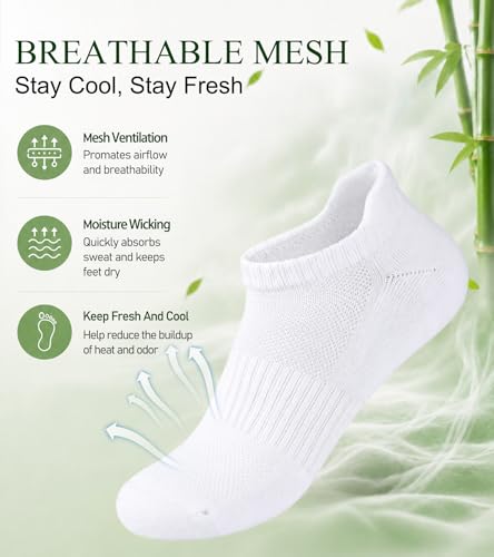 floconssy Ankle Socks for Women, Bamboo Viscose Cushioned Running Socks - color: 2 Black and 3 White, size: 9-11