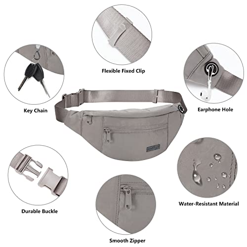 MAXTOP Small Cross body Bag Shoulder Fanny Pack for Women Men - color: Gray(Washed Nylon with Gray Zipper), size: Large