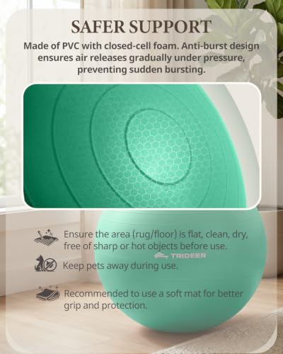 Trideer Yoga Ball for Exercise, Pregnancy, Active Sitting, 55/65/75cm - color: Green, size: S(15-18ines/38-45cm)