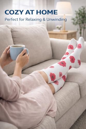Aoliks 6 Pairs Compression Socks for Women & Nurses, Flying Knee High Socks - color: 020 A04-navy/Pink/White, size: Large-X-Large