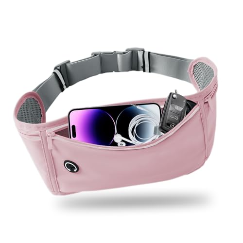 Slim Running Belt for Women Men,Runners Fanny Pack Phone Holder,Money Belt,Running Gear Accessories,with 3 Pockets.(Pink) - color: Pink