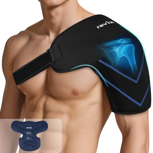 REVIX Large Shoulder Ice Pack Wrap & Brace for Rotator Cuff & Arm - size: Large, style: Black, 1 Gel Pack+1 Shoulder Brace