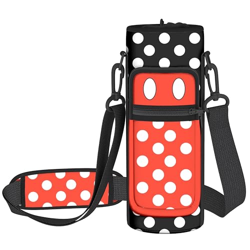 Water Bottle Holder with Strap, 18-32oz Water Bottle Carrier Sling Bag - color: Black Polka Dots