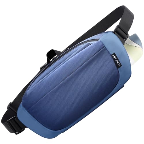 TOPEAST Hiking Fanny Pack with Hidden Water Bottle Pocket, Water Resistant Nylon Waist Bag, Lightweight Crossbody Sling Bag for Men & Women, Large Capacity for Travel, Running, Walking & Cycling - color: BLUE