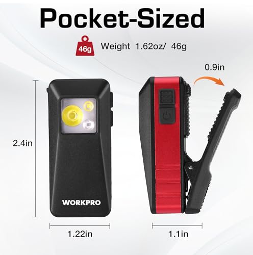 WORKPRO Rechargeable 500 Lumens EDC Flashlight Clip-on Light with 8 Modes - color: Red