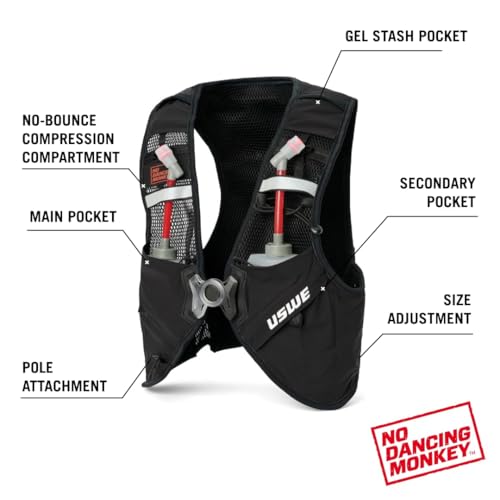USWE Pace - Running Vest Hydration Pack with 2 x 500ml UltraFlask, Backpack for Men and Women - style: 8L, Red, Small