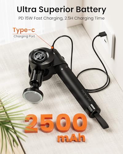 NAPRE Massage Gun with Heat,Deep Tissue Handheld Percussion Back Massager for Muscle/Neck/Body Pain Relief with Long Extension Retractable Handle,32-Speeds,Foldable,5 Adjustable Angles,with Carry Case - color: Classic Black