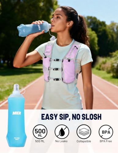 MIER Running Hydration Vest for Women Men, 500ml Soft Flask & Phone Holder - color: Purple, size: XSmall/Small