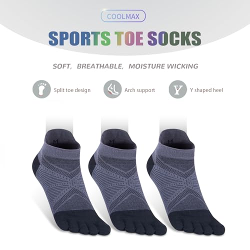 Toe Socks Cool-max Running Socks for Men Women 3 Pairs Athletic Breathable Five Finger Socks - color: E4824-black-3 Pairs, size: Small