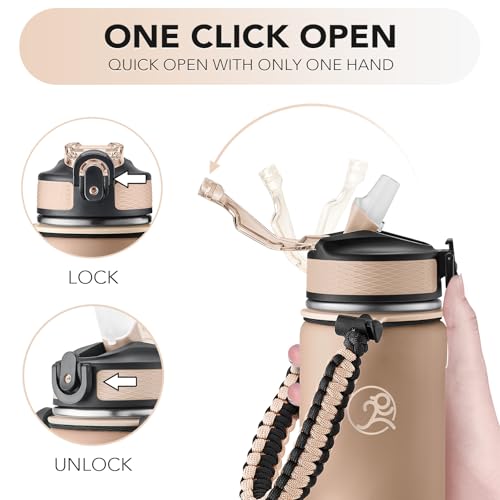 GOSWAG 24oz Insulated Stainless Steel Travel Water Bottle, 2 Lids - color: Matte Latte Brown