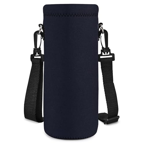 AUPET Water Bottle Sling Bag Carrier Crossbody Sleeve,Insulated Neoprene Bottle Case Holder Pouch Cover 500ML/17oz with Shoulder Strap for Walking Women Men - color: Pure Black