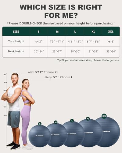 Trideer Yoga Ball for Exercise, Pregnancy, Exercise Ball, Pump Included - color: Navy Blue, size: L(23-26ines/58-65cm)