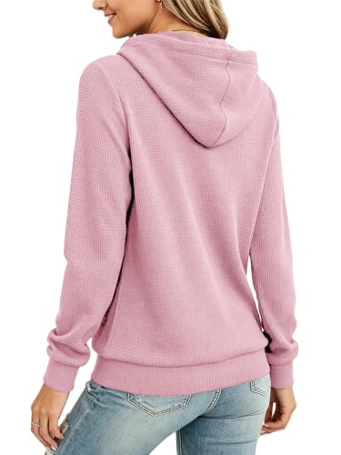 Women Hoodies Pullover Casual Loose Fit Long Sleeve Sweatshirt with Pockets - color: A467 Pink, size: X-Large
