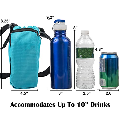 Trail maker Water Bottle Carrier Bag with Strap, Phone Pocket for Walking, Runs, Bike, Stainless Steel, Glass, Plastic - color: Turquoise