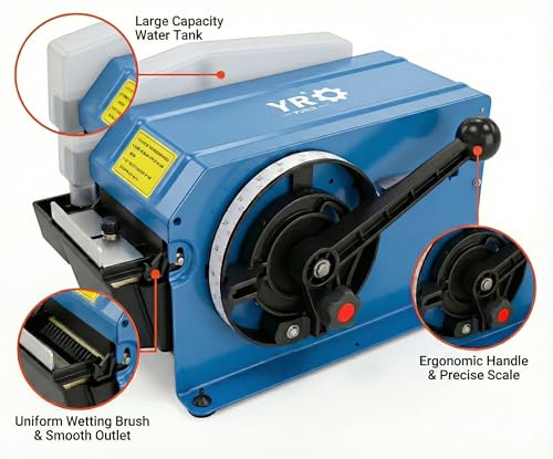 Manual Water Activated Tape Dispenser, Industrial Gummed Tape Machine for Reinforced Kraft Paper Tape (Up to 3" Wide), Heavy Duty Packing Cutter with Stainless Steel Blade for Shipping & Warehouse