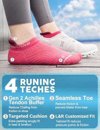Juclise Women's No Show Compression Running Socks, 3 Pairs - color: Sandy Melon+dusty Pink+watermelon, size: Large