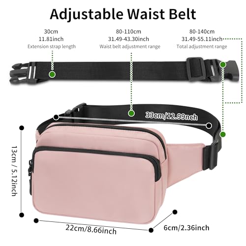Fanny Pack Nylon Mini Belt Bag Everywhere Belt Bag for Women Water Repellent Waist Packs Crossbody Bags with Adjustable Strap - color: Pink
