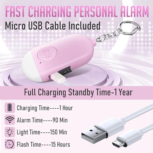 Personal Safety Alarm - 3-Pack - Rechargeable - Strobe LED Flashlight - SOS Emergency Loud Alarm - Self-Defense Keychain - for Women, Students, Kids, and Seniors (White, Pink, and Black - color: White&Pink&Black