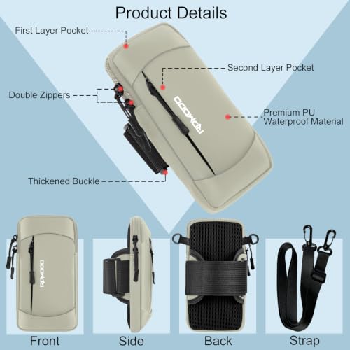 Phone Holder for Running, Armband with Crossbody Strap 7.5" Khaki - color: 08-Grey + Black Strap