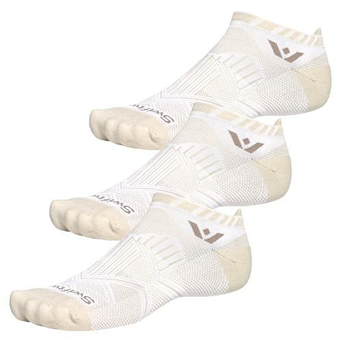 Swiftwick- ASPIRE (3 Pairs) No-Show Running Socks, Cycling Socks, Compression Fit - color: Oatmeal, size: Medium