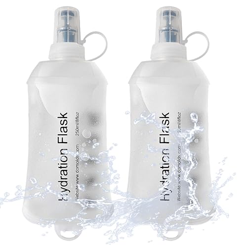 J.CARP 2Pcs 250ml Soft Flask Running Water Bottles, TPU Foldable Running Hydration Flask for Hydration Pack Cycling Hiking Climbing Outdoors Motorbike White - color: White-2Pcs, 250ml