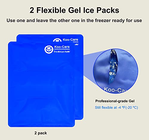 Koo-Care Large Flexible Gel Ice Pack for Injuries Reusable Hot Cold Compress - Fit for Shoulder Arm, Back, Hip, Knee, Shin, Foot Pain Relief, Swelling, Physical Therapy (L, 11" x 14") Pack of 2 - size: 11 x 14 Inch (Pack of 2)