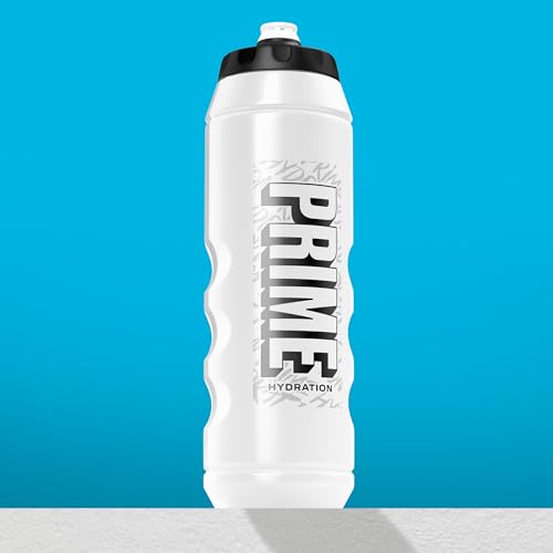 PRIME 32 oz White Graffiti Squeeze Sports Water Bottle, BPA Free, Dishwasher Safe, Easy-Grip Ergonomic Leakproof Design, Fast Hydration for Gym, Cycling, Running - color: White