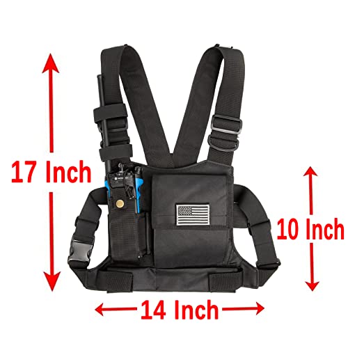 LUITON Radio Chest Harness with Reflective Strips Shoulder Holster Radio Vest Holder Two Way Radio Vest Rig Walkie Talkie Case with Front Pack Pouch for Motorola/Midland/Baofeng/Retevis - color: 22165 Black