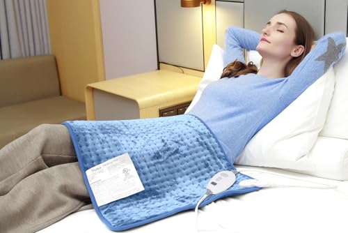 Ruqiji 17''x33'' XXXL King Size Heating Pad with 6 Temperature Settings, Flannel Electric Heating Pad for Back/Neck/Shoulders/Abdomen/Legs(Light Blue) - color: Light Blue