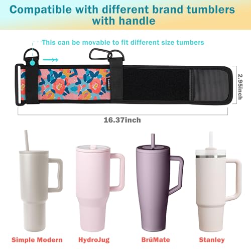 LUCKINEE Tumbler Holder with Strap Water Bottle Strap for Stanley Cup - color: Floral print
