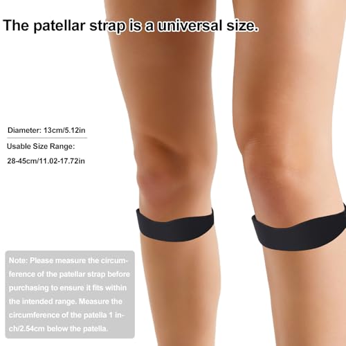 2pcs Patellar Tendon Support Strap, Black Silicone Patella Tendon Knee Strap Elastic Knee Band Cap Support for Men Women Running Basketball Hiking