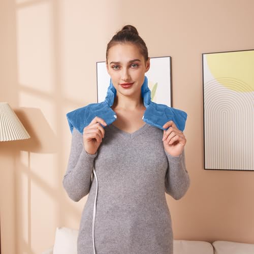 Ruqiji 19" x 24" Weighted Neck&Shoulder Heating Pad, 2.5lbs with 12 Temperature Settings&Countdown Timer,Pain Relief for Neck/Shoulders/Menstrual Pain(Light Blue) - color: 02-light Blue