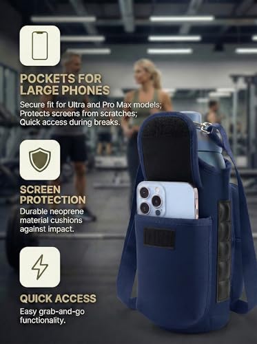 RICHEN Magnetic Gym Bag,Magnets Gym Water Bottle Bag Carrier Holder with Pockets & Strap Fit for 18 to 40 oz Owala Hydro Flask Yeti, Gym Accessories for Men Women,Walking, Hiking - color: Navy Blue